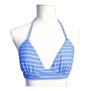 Shade & Shore Women's Ribbed Long Line Triangle Bikini Top Light Blue Stripe 34B